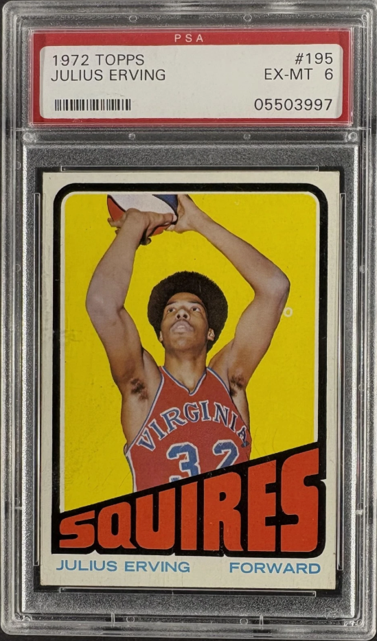 1972 Topps Julius Erving #195: the ABA rocket that still looks airborne
