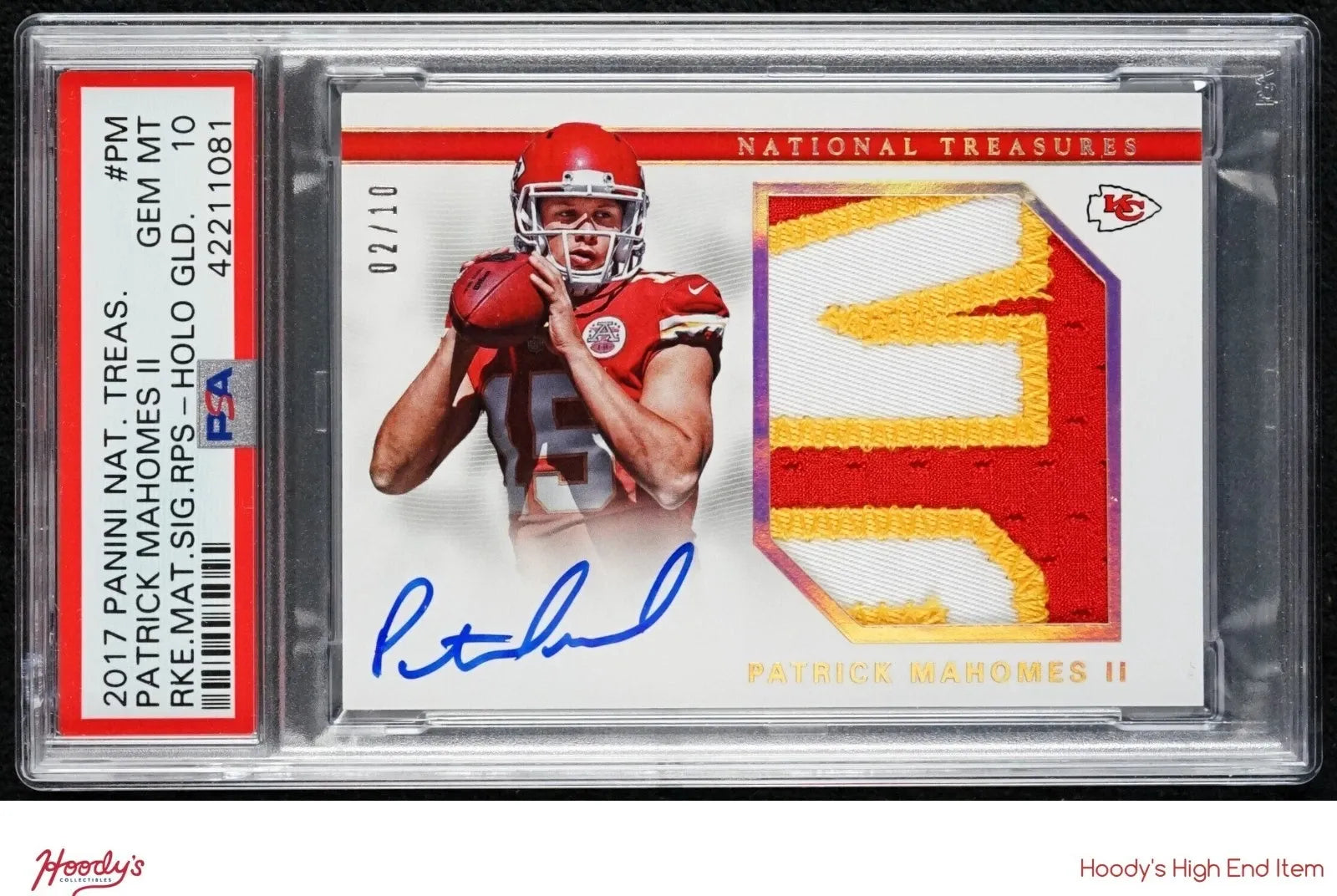 2017 National Treasures Gold Patrick Mahomes RPA /10 PSA 10 Sells for $96K