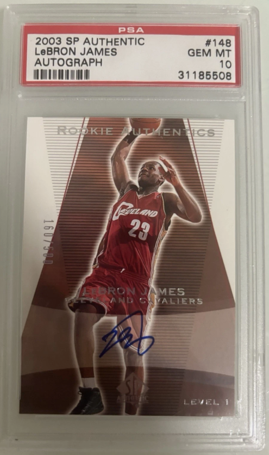 2003-04 SP Authentic LeBron James Rookie #148, the clean on-card autograph that still feels like the blueprint