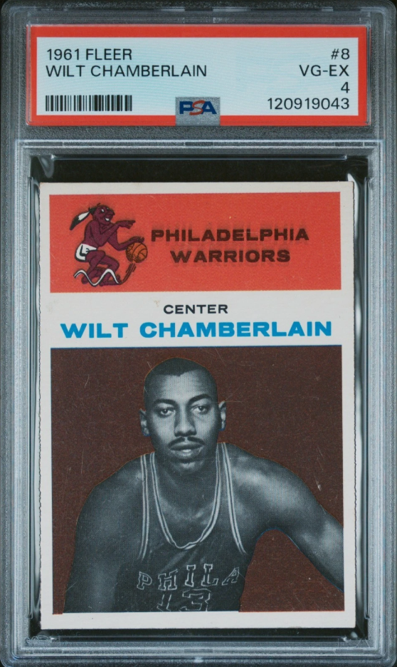 1961 Fleer Wilt Chamberlain #8: the rookie that still feels larger than the frame